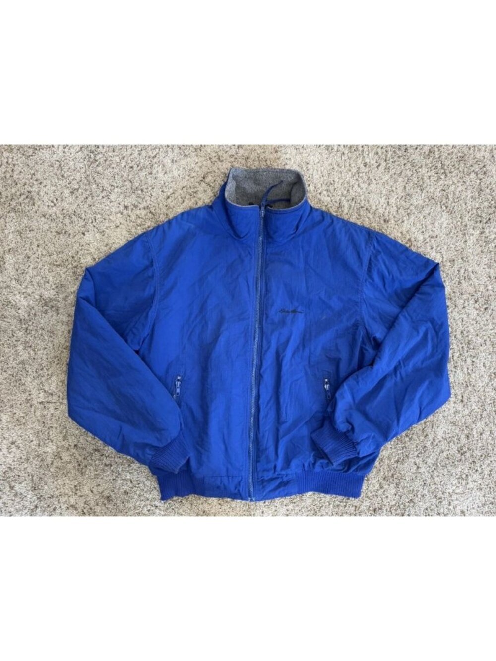 VTG EDDIE BAUER Wind Foil Nylon Fleece Lined Bomber Jacket LARGE Outdoor READ